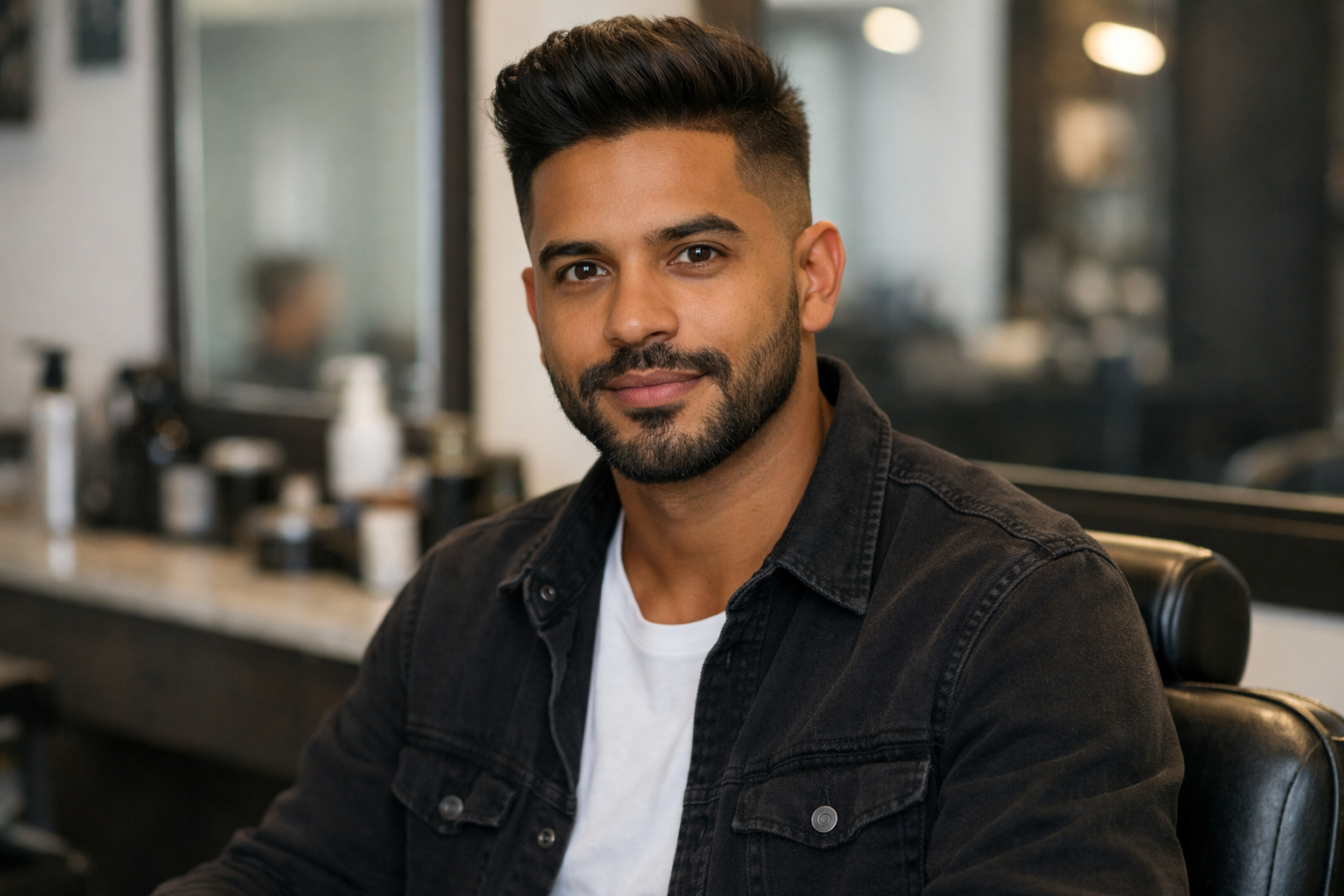 Degradê com volume no topo em homem brasileiro com rosto oval