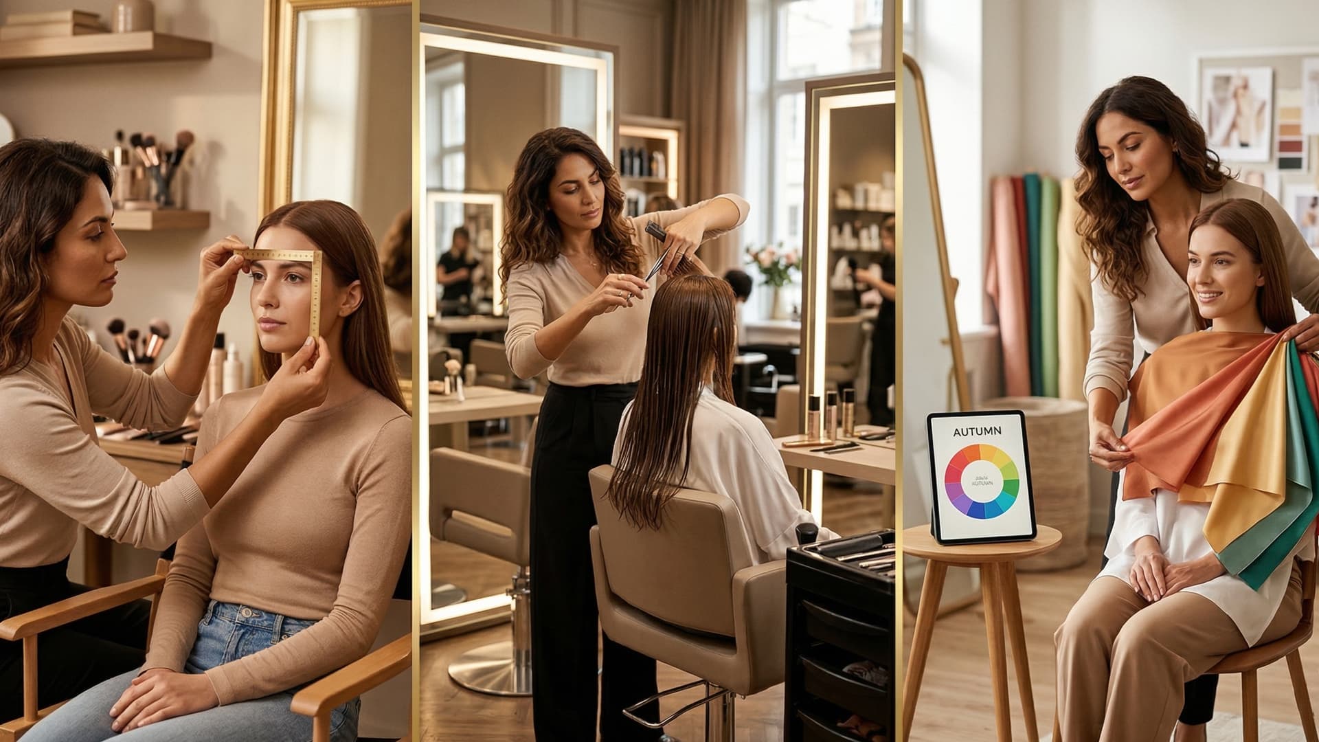 Representação da diferença entre profissionais de visagismo, cabeleireiro e consultor de imagem