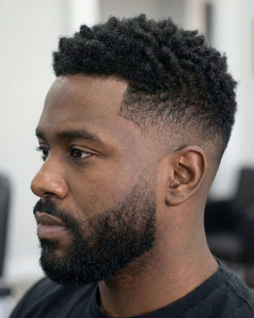 Homem com corte de cabelo degradê low fade