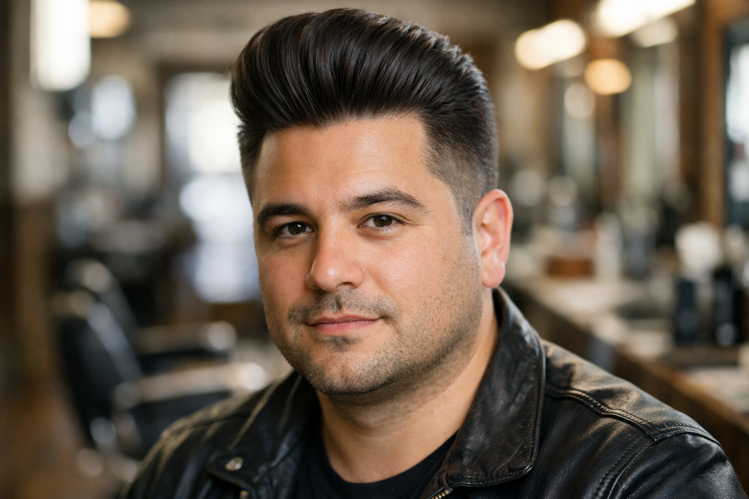 Homem brasileiro com cabelo liso pompadour