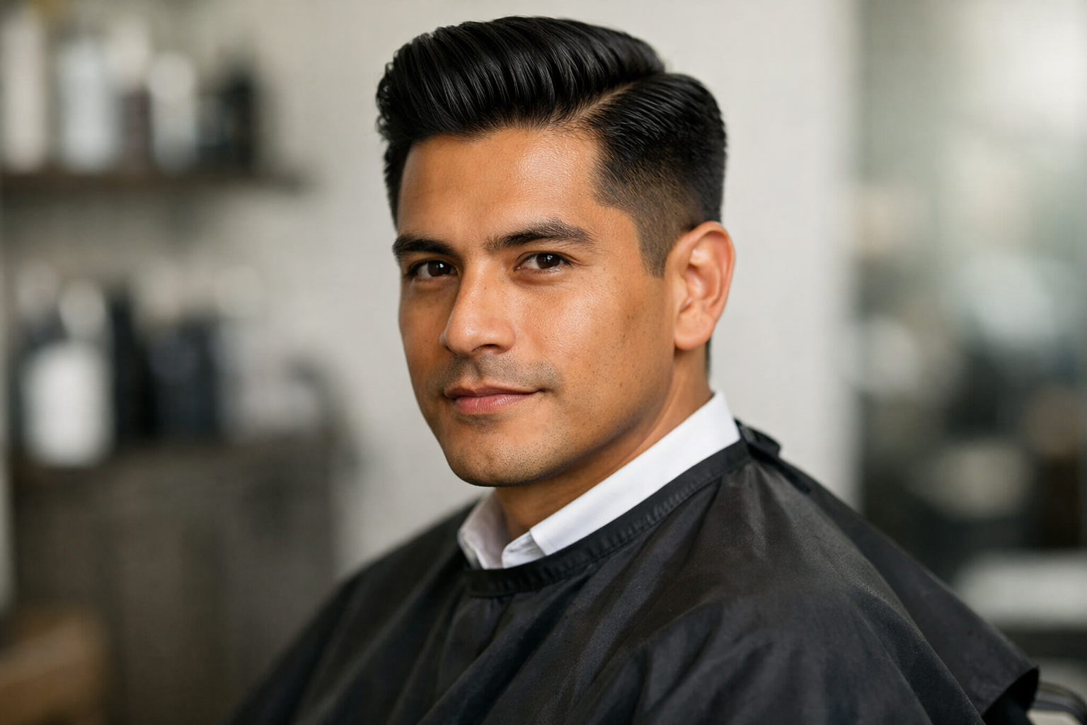 Corte social em homem brasileiro com cabelo liso preto