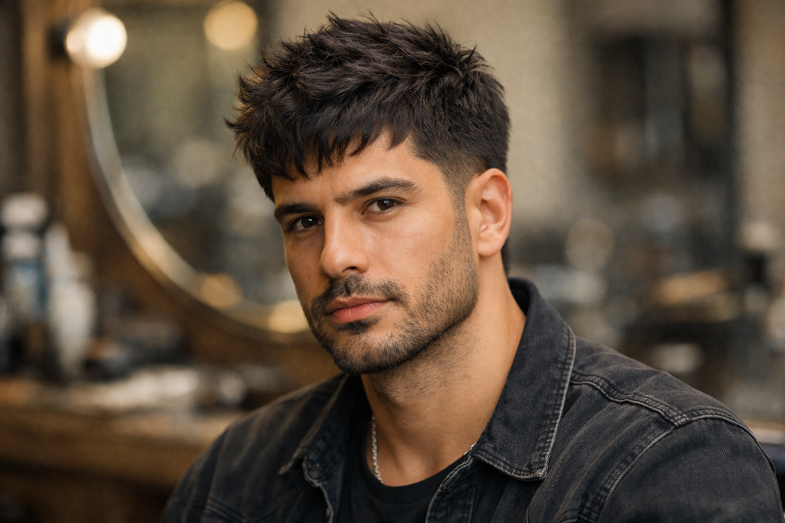 Corte curto com volume na lateral em homem brasileiro com rosto oblongo