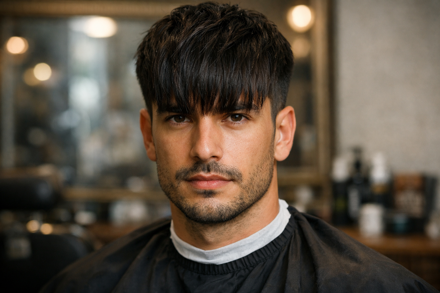 Corte fringe cut com franja em homem brasileiro com rosto oblongo