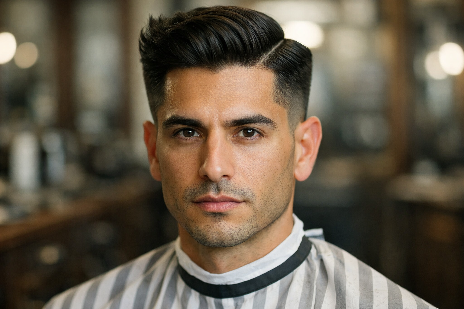 Side part clássico em homem brasileiro com rosto diamante e cabelo texturizado