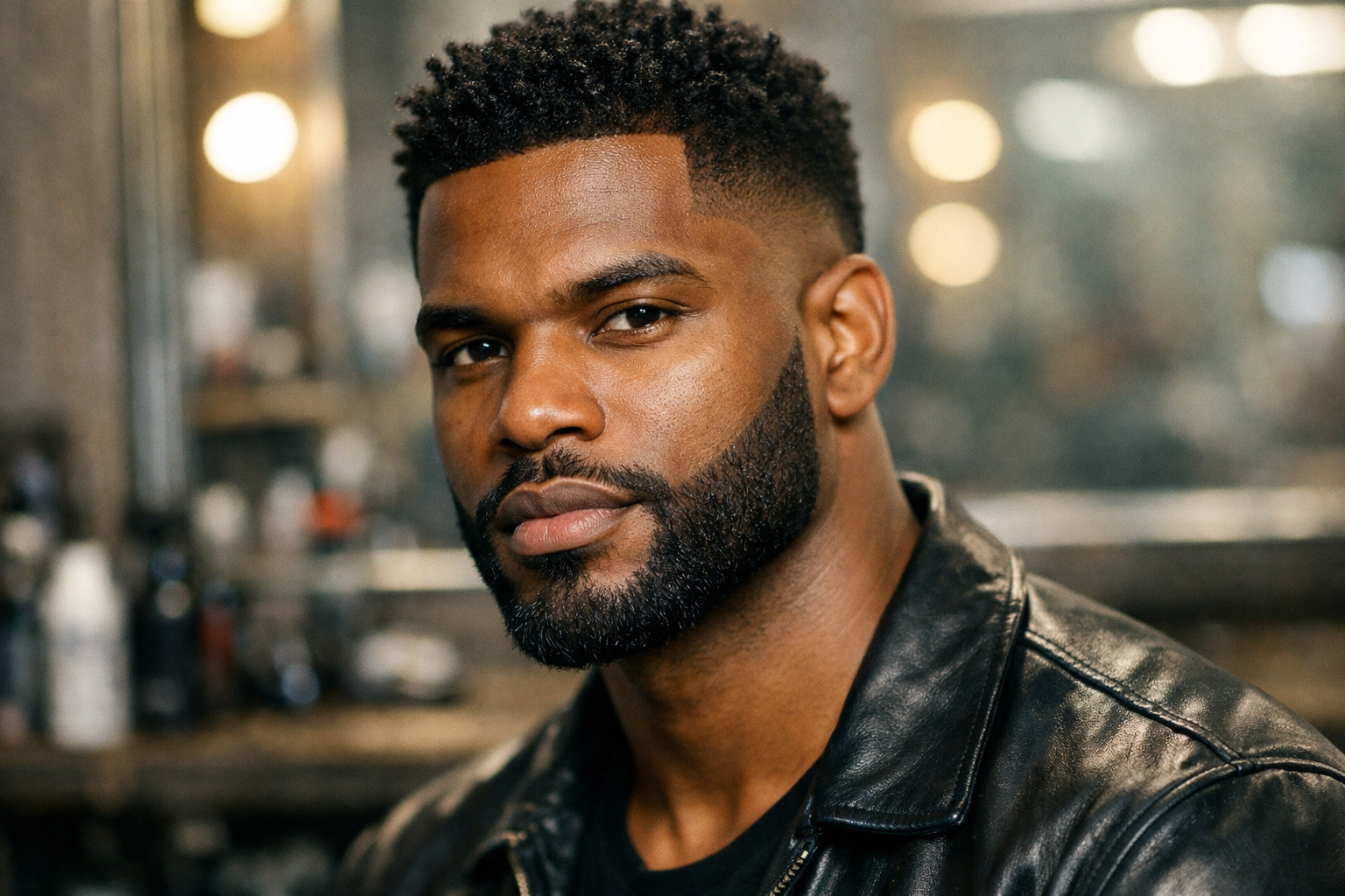 Barba degradê com transição suave em homem com rosto quadrado e maxilar marcado