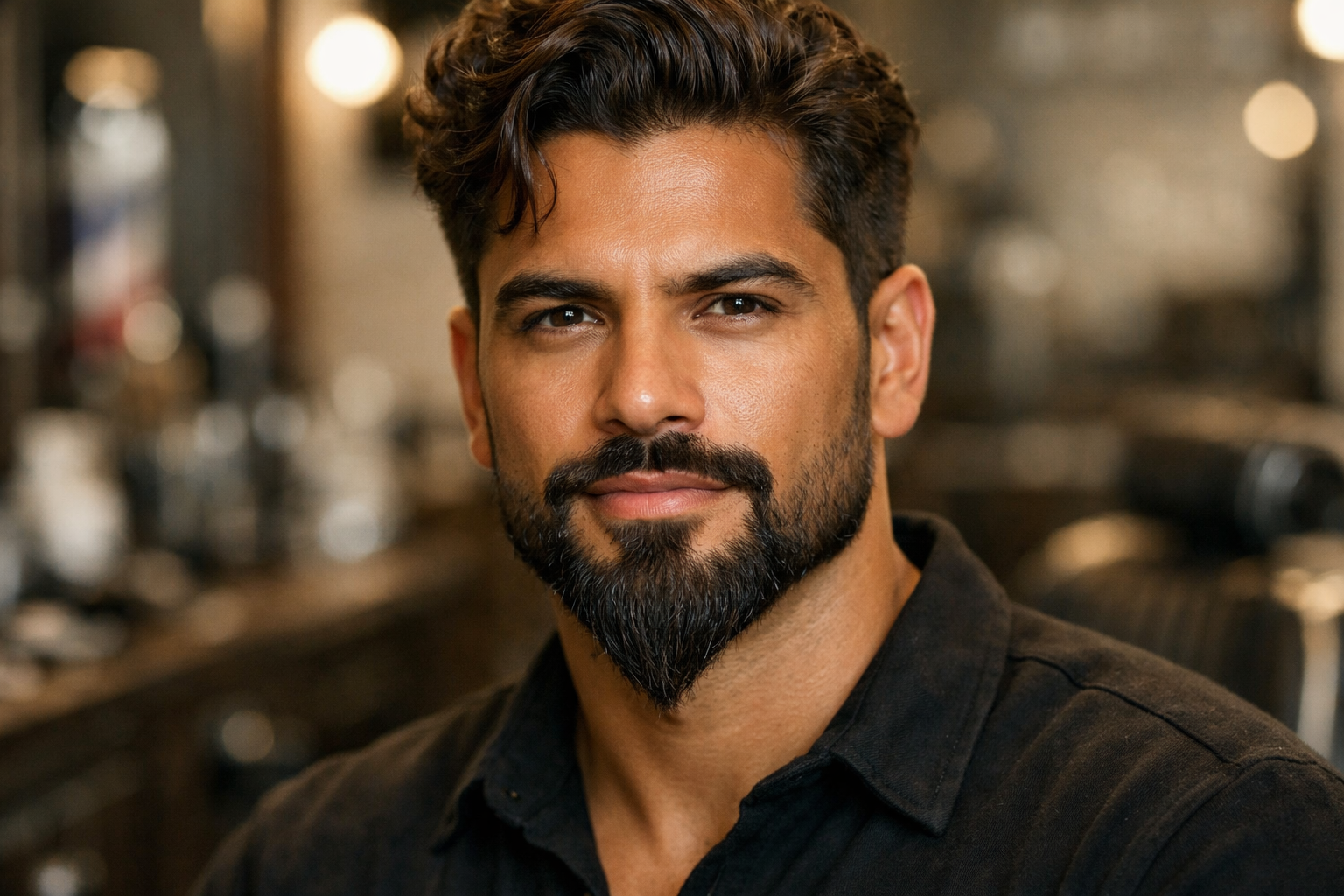 Ducktail com queixo pontiagudo em homem com rosto quadrado e cabelos ondulados