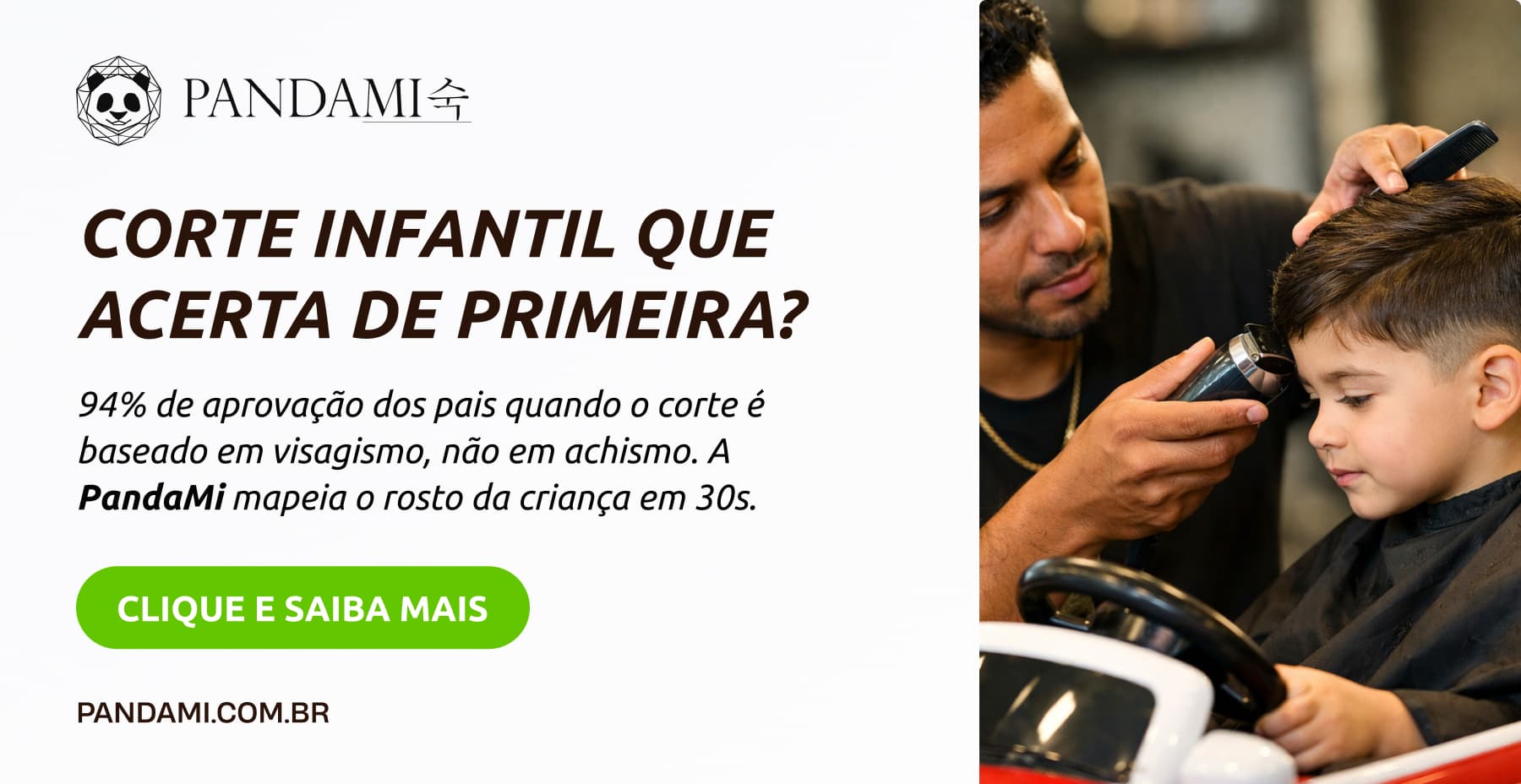 Barbeiro cortando o cabelo de uma criança após fazer o visagismo com ia