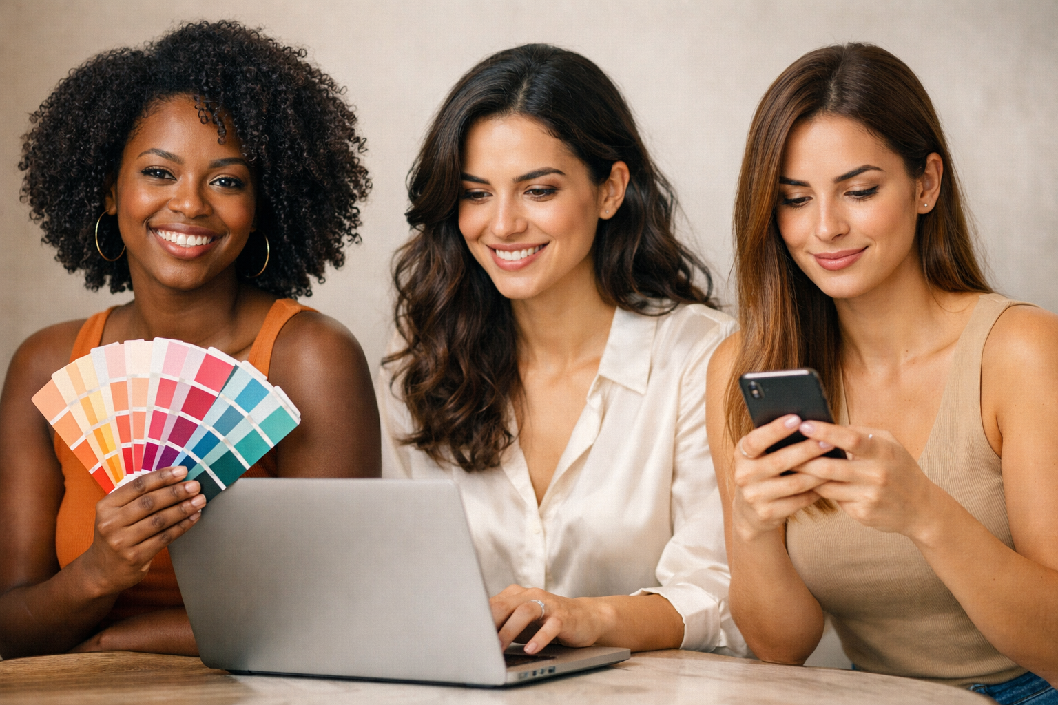 Três mulheres brasileiras representando diferentes modalidades de consultoria de imagem