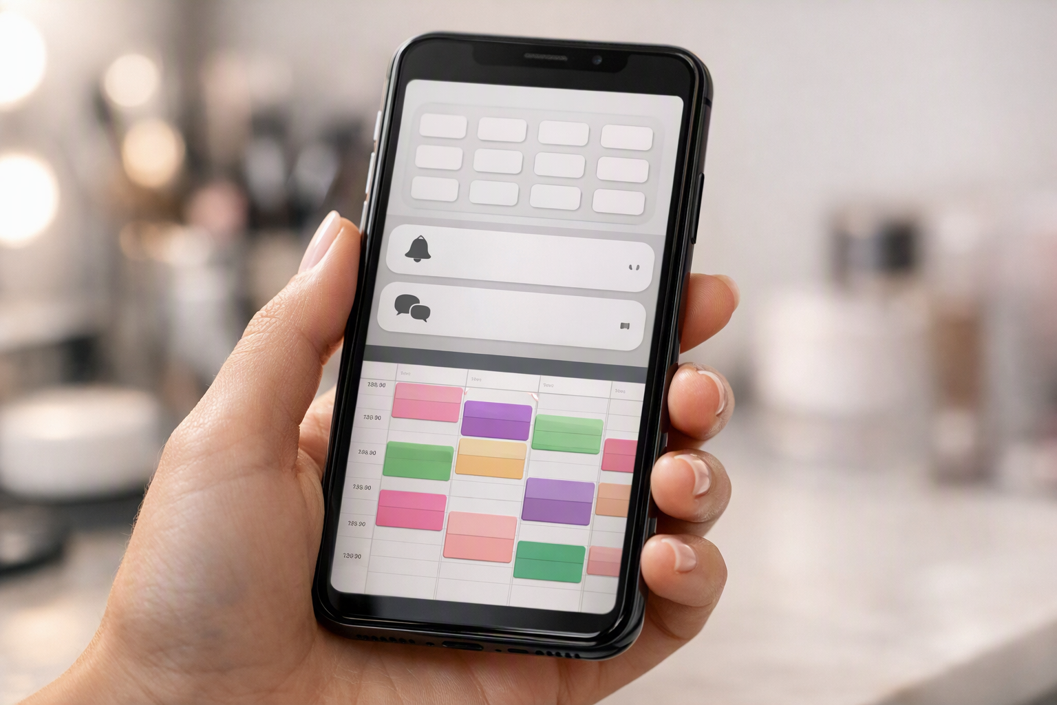Tela de agendamento online de salão mostrando calendário com horários disponíveis e notificações automáticas