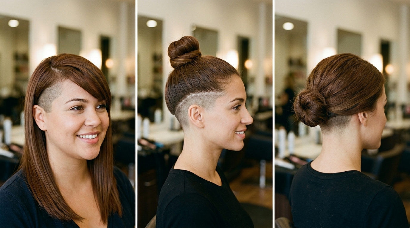 Três mulheres com udercuts difentes para cada tipo de rosto