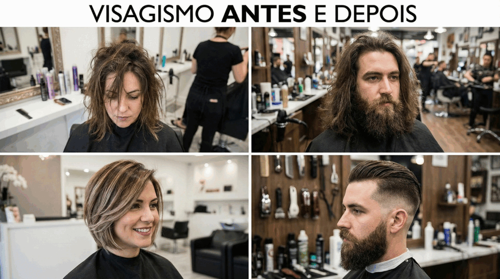 Pessoas Antes e Depois do visagismo com ia da pandami